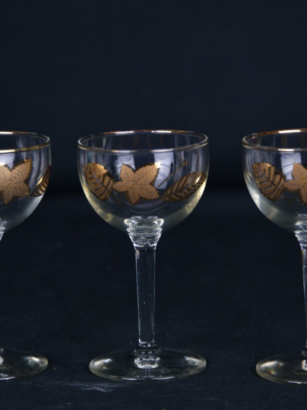 Vintage Libbey 'Gold Leaves' Set of 3 Cocktail 5" Glasses